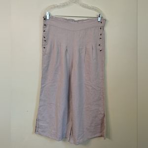 REWASH Wide Leg Cropped Pants in Beige Linen  High Rise  Buttons Details Size L